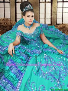 Amazing Off the Shoulder Spring and Summer and Fall and Winter Satin Sleeveless Floor Length Quinceanera Dress andEmbroidery