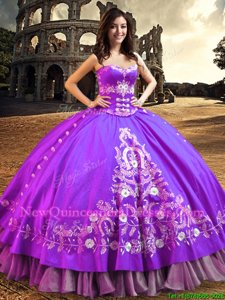 Purple Sweet 16 Dresses Military Ball and Sweet 16 and Quinceanera and For withEmbroidery Sweetheart Sleeveless Lace Up