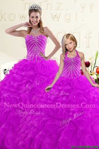 Custom Made Sweetheart Sleeveless Lace Up Sweet 16 Dresses Purple Organza