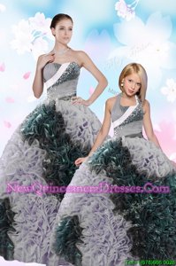 Multi-color Sleeveless Floor Length Sequins and Pick Ups Lace Up Ball Gown Prom Dress