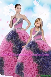Top Selling Multi-color Taffeta Lace Up Sweetheart Sleeveless Floor Length Quinceanera Gowns Sequins and Pick Ups