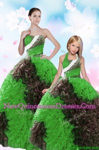 Elegant Sweetheart Sleeveless Taffeta Vestidos de Quinceanera Sequins and Pick Ups Lace Up