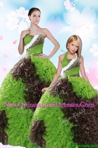 Sequins Ball Gowns Quinceanera Gowns Green Strapless Fabric With Rolling Flowers Sleeveless Floor Length Lace Up