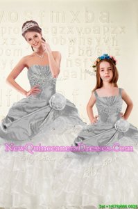 Wonderful Sleeveless Lace Up Floor Length Beading and Ruffled Layers and Hand Made Flower Quince Ball Gowns