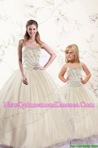 Custom Fit Champagne Sleeveless Beading Floor Length Sweet 16 Quinceanera Dress
