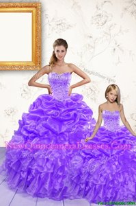 Charming Sleeveless Lace Up Floor Length Beading and Ruffles and Pick Ups 15th Birthday Dress