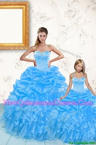 Noble Beading and Ruffles and Pick Ups Quinceanera Gown Baby Blue Lace Up Sleeveless Floor Length