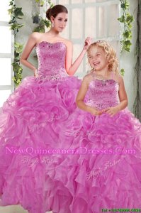 Best Selling Lilac Quinceanera Dresses Military Ball and Sweet 16 and Quinceanera and For withBeading and Ruffles Strapless Sleeveless Lace Up