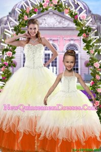 Stylish Sleeveless Floor Length Beading Lace Up Sweet 16 Quinceanera Dress with Multi-color