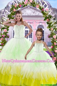 Exquisite Beading Quinceanera Dress Multi-color Lace Up Sleeveless Floor Length