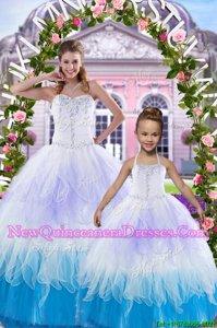 Elegant Multi-color Tulle Lace Up Sweetheart Sleeveless Floor Length Quinceanera Dress Beading