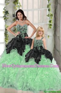 Trendy Spring and Summer and Fall and Winter Organza Sleeveless Floor Length Sweet 16 Dress andBeading and Ruffles
