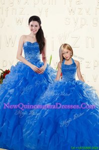 Captivating Royal Blue Vestidos de Quinceanera Military Ball and Sweet 16 and Quinceanera and For withBeading and Ruffles Sweetheart Sleeveless Lace Up