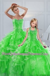 Sophisticated Spring Green Lace Up Sweetheart Beading and Ruffled Layers Sweet 16 Dresses Organza Sleeveless