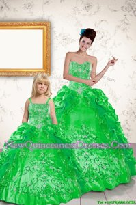 Fashion Green Sweetheart Lace Up Beading and Embroidery and Pick Ups Ball Gown Prom Dress Sleeveless