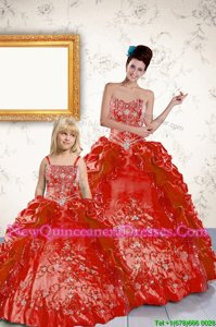 Best Selling Pick Ups Ball Gowns Quince Ball Gowns Coral Red Strapless Taffeta Sleeveless Floor Length Lace Up