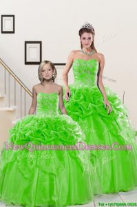 Comfortable Sleeveless Floor Length Beading and Pick Ups Lace Up 15th Birthday Dress with Spring Green