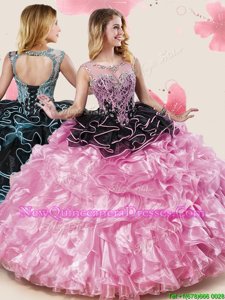 New Style Scoop Sleeveless Lace Up Floor Length Beading and Ruffles 15 Quinceanera Dress