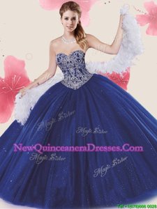 Custom Design Royal Blue Quince Ball Gowns Military Ball and Sweet 16 and Quinceanera and For withBeading and Sequins Sweetheart Sleeveless Lace Up