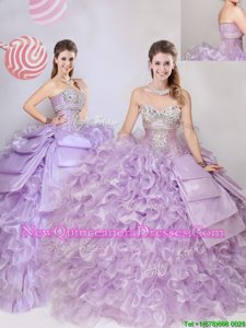 Lavender Lace Up Sweetheart Beading and Ruffles 15 Quinceanera Dress Organza Sleeveless