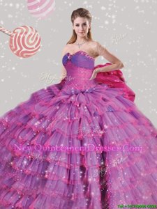 Sleeveless Lace Up Floor Length Beading and Ruffled Layers and Bowknot Vestidos de Quinceanera