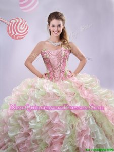 Glamorous Multi-color Lace Up Strapless Appliques and Ruffled Layers Quinceanera Gowns Organza Sleeveless