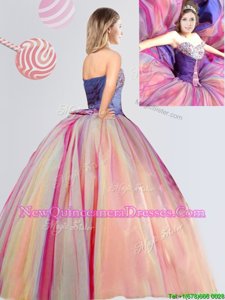 Ideal Multi-color Ball Gowns Sweetheart Sleeveless Tulle Floor Length Lace Up Beading and Bowknot Quinceanera Dresses