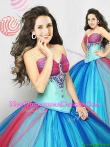 Top Selling Sweetheart Sleeveless Tulle Quinceanera Gown Beading Lace Up
