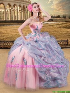 Customized Sleeveless Tulle Floor Length Lace Up Ball Gown Prom Dress inBaby Pink and Lavender withEmbroidery and Pick Ups