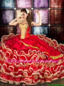 Sleeveless Beading and Ruffled Layers Lace Up Quince Ball Gowns