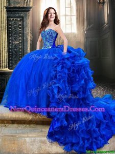 New Style Royal Blue 15th Birthday Dress Sweetheart Sleeveless Court Train Lace Up