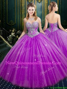 Flirting Sleeveless Beading and Sequins Lace Up Quinceanera Dress