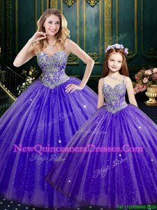 Charming Lavender Sleeveless Beading and Sequins Floor Length Sweet 16 Dresses