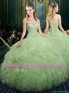 Custom Designed Floor Length Yellow Green Quinceanera Dress Sweetheart Sleeveless Lace Up