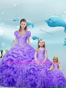 High End Lavender Sweetheart Lace Up Beading and Ruffles and Pick Ups 15 Quinceanera Dress Sleeveless