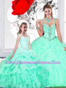 Trendy Straps Straps Spring and Summer and Fall and Winter Organza Sleeveless Floor Length Quinceanera Dress andBeading and Ruffles and Pick Ups