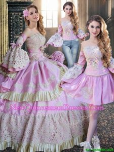 Comfortable Long Sleeves Lace Up Floor Length Lace and Appliques Quinceanera Gown