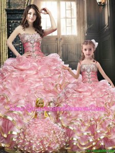 Graceful Sleeveless Beading and Appliques and Ruffles Lace Up 15th Birthday Dress