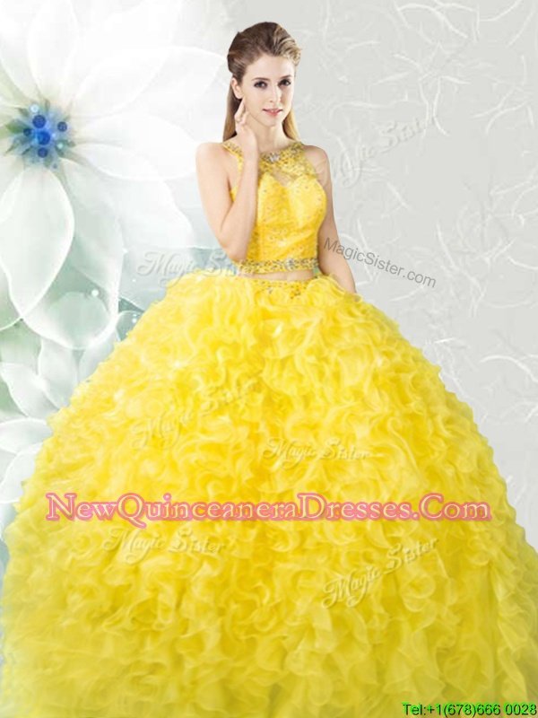 Admirable Scoop Floor Length Ball Gowns Sleeveless Yellow Sweet 16 Dresses Zipper
