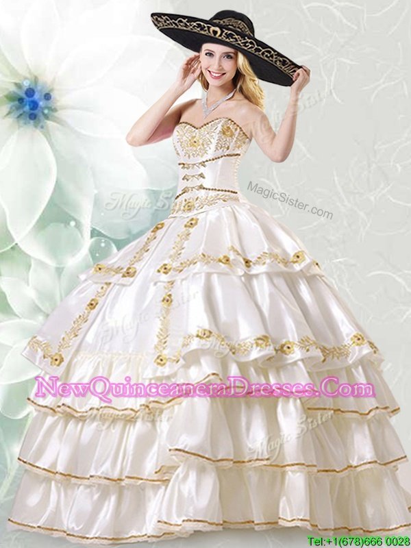 Captivating Spring and Summer and Fall and Winter Taffeta Sleeveless Floor Length Quinceanera Gowns andEmbroidery and Ruffled Layers