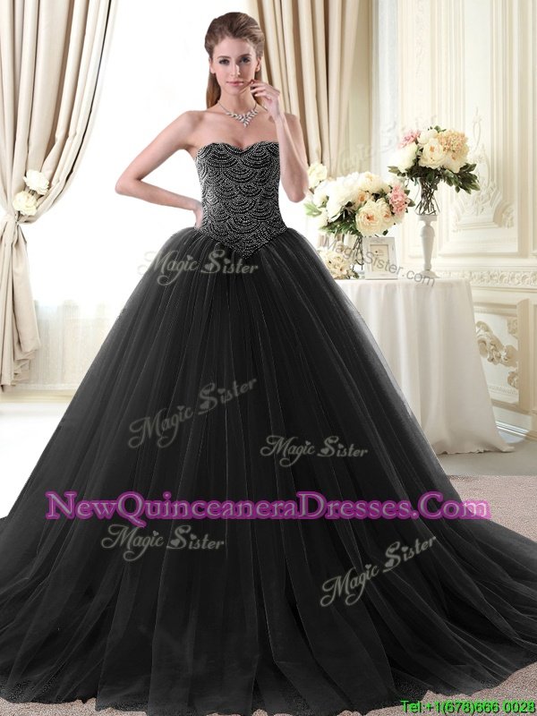 Best Selling Floor Length Ball Gowns Sleeveless Black Quinceanera Dresses Lace Up