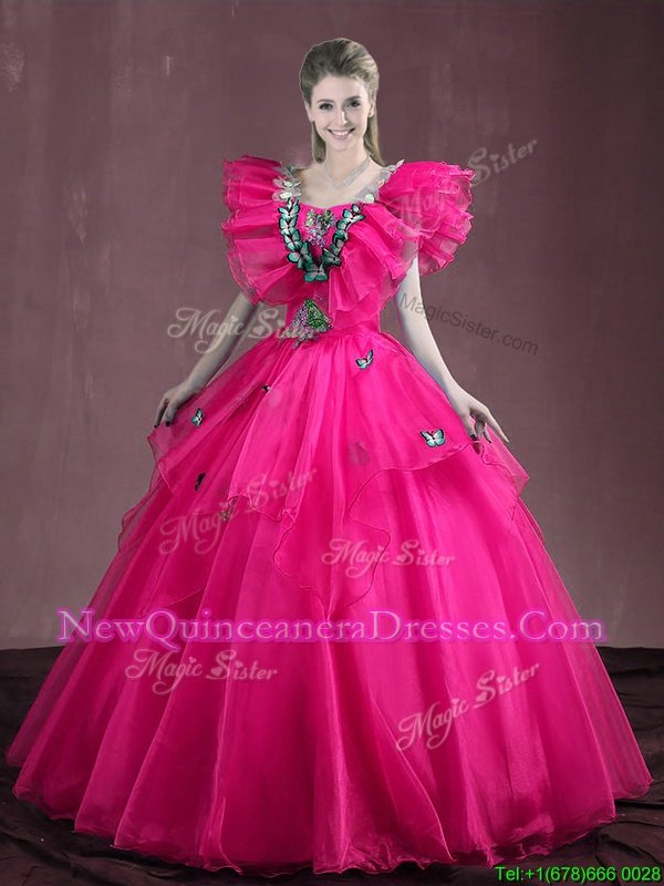 Sweetheart Sleeveless Organza Sweet 16 Dresses Appliques and Ruffles Lace Up