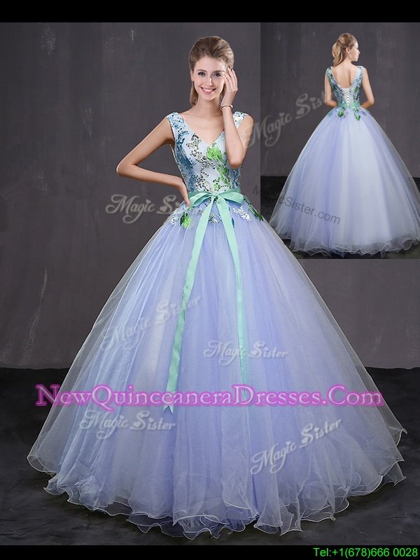 Lavender Ball Gown Prom Dress Military Ball and Sweet 16 and Quinceanera and For withAppliques and Belt Sleeveless Lace Up