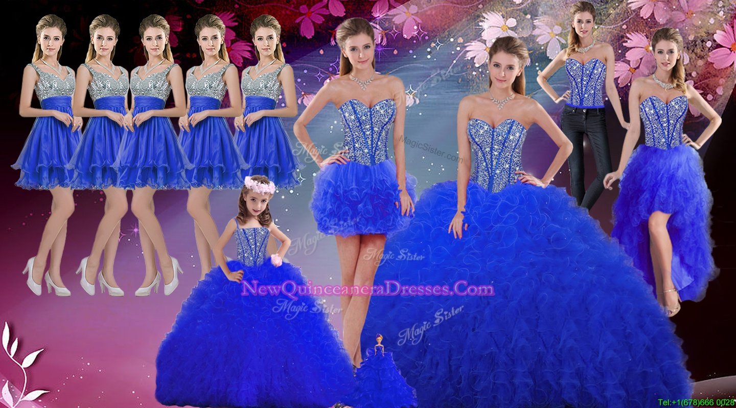 Beautiful Royal Blue Quince Ball Gowns Military Ball and Sweet 16 and Quinceanera and For withBeading and Ruffles Sweetheart Sleeveless Lace Up