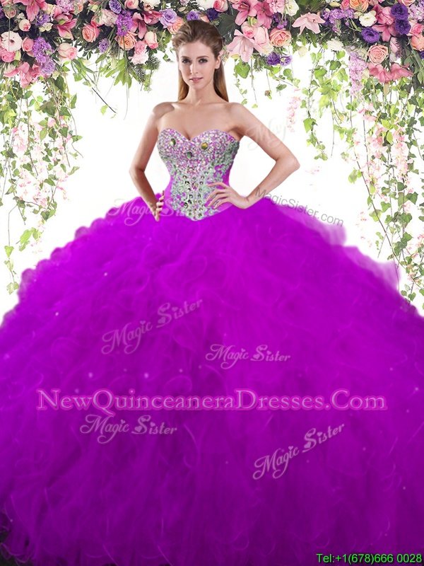 Gorgeous Eggplant Purple Lace Up Sweetheart Beading Vestidos de Quinceanera Tulle Sleeveless