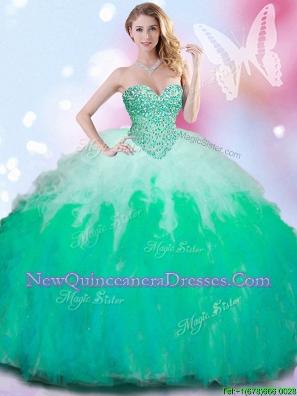 Beautiful Multi-color Sweetheart Neckline Beading and Ruffles Quinceanera Dresses Sleeveless Lace Up