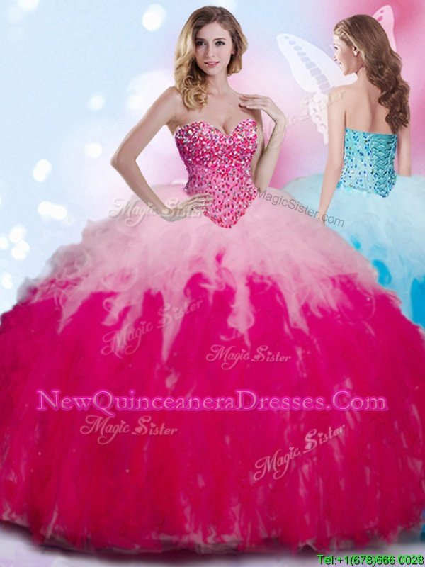 Decent Multi-color Sweetheart Neckline Beading and Ruffles Quinceanera Gown Sleeveless Lace Up
