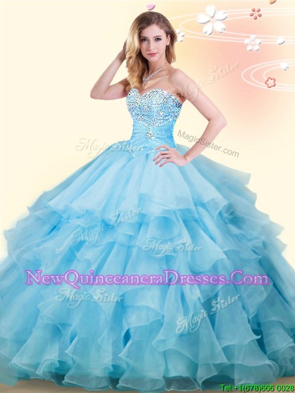 Pretty Sleeveless Lace Up Floor Length Beading and Ruffles 15 Quinceanera Dress