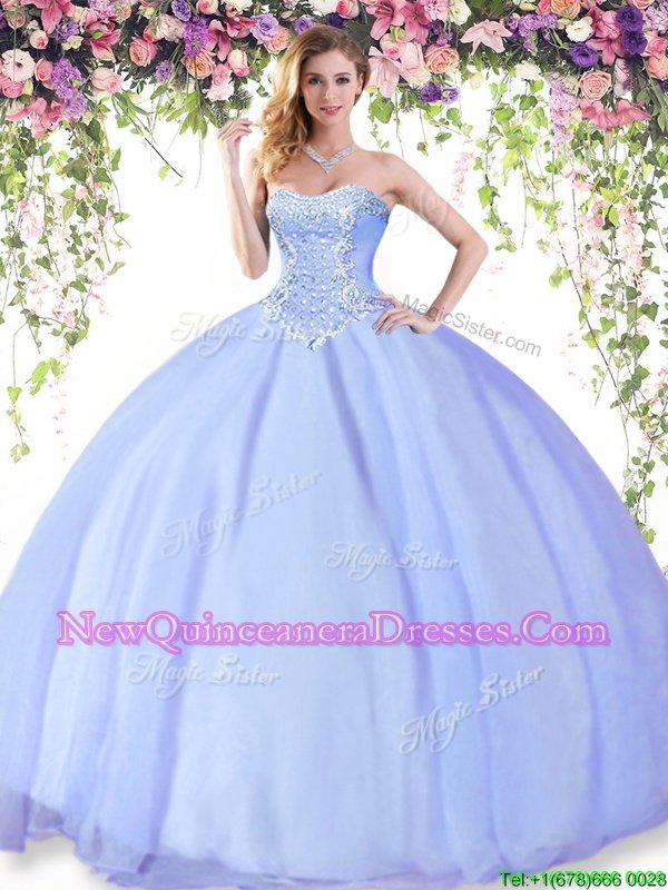 Most Popular Beading Quinceanera Dress Lavender Lace Up Sleeveless Floor Length