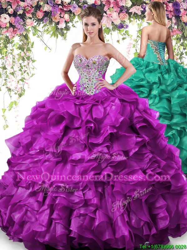 Edgy Ball Gowns Sweet 16 Quinceanera Dress Dark Purple Sweetheart Organza Sleeveless Floor Length Lace Up